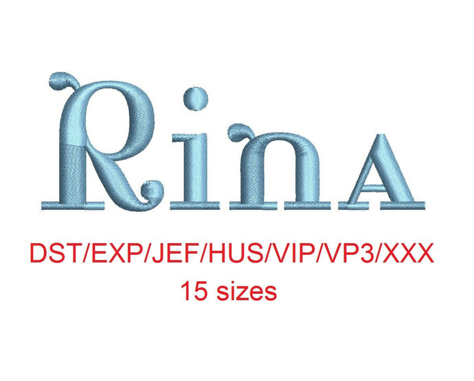 Rina™ block embroidery font dst/exp/jef/hus/vip/vp3/xxx 15 sizes small to large (RLA)