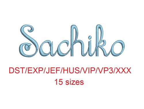 Sachiko embroidery font dst/exp/jef/hus/vip/vp3/xxx 15 sizes small to large