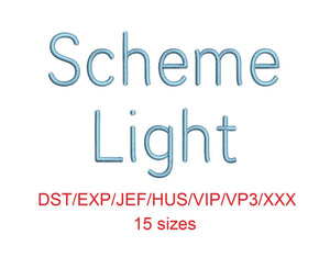 Scheme Light™ block embroidery font dst/exp/jef/hus/vip/vp3/xxx 15 sizes small to large (RLA)