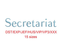 Secretariat embroidery font dst/exp/jef/hus/vip/vp3/xxx 15 sizes small to large