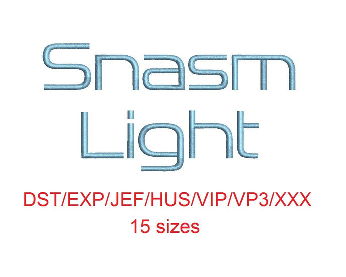 Snasm Ligh™ embroidery font dst/exp/jef/hus/vip/vp3/xxx 15 sizes small to large (RLA)