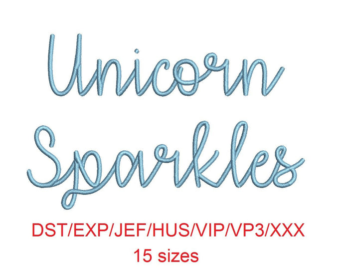 Unicorn Sparkles embroidery font dst/exp/jef/hus/vip/vp3/xxx 15 sizes small to large (MHA)