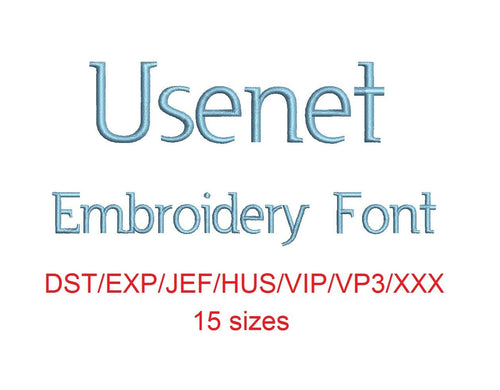 Usenet embroidery font dst/exp/jef/hus/vip/vp3/xxx 15 sizes small to large