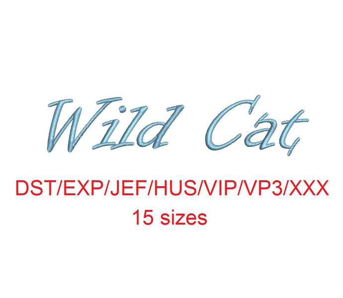 Wild Cat embroidery font dst/exp/jef/hus/vip/vp3/xxx 15 sizes small to large