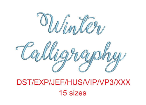Winter Calligraphy embroidery font dst/exp/jef/hus/vip/vp3/xxx 15 sizes small to large (MHA)