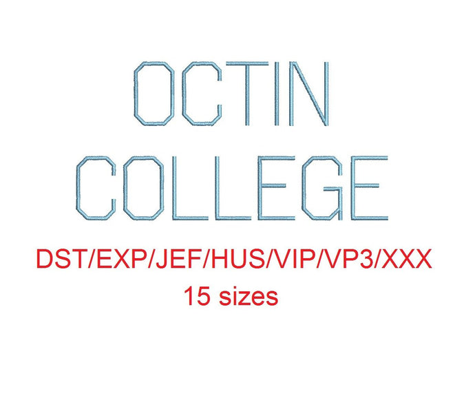 Octin College Light™ block embroidery font dst/exp/jef/hus/vip/vp3/xxx 15 sizes small to large (RLA)