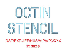 Octin Stencil™ block embroidery font dst/exp/jef/hus/vip/vp3/xxx 15 sizes small to large (RLA)