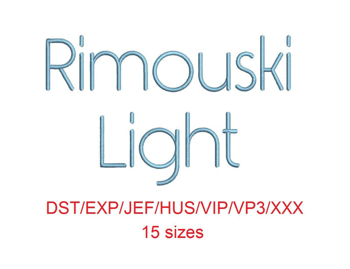 Rimouski Light™ block embroidery font dst/exp/jef/hus/vip/vp3/xxx 15 sizes small to large (RLA)
