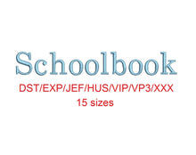 Schoolbook embroidery font dst/exp/jef/hus/vip/vp3/xxx 15 sizes small to large
