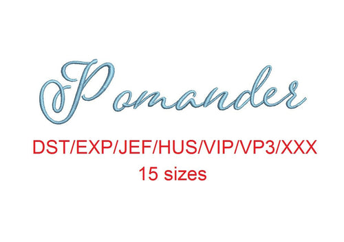 Pomander embroidery font dst/exp/jef/hus/vip/vp3/xxx 15 sizes small to large