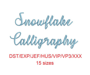 Snowflake Calligraphy font dst/exp/jef/hus/vip/vp3/xxx 15 sizes small to large (MHA)