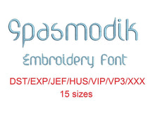 Spasmodik embroidery font dst/exp/jef/hus/vip/vp3/xxx 15 sizes small to large