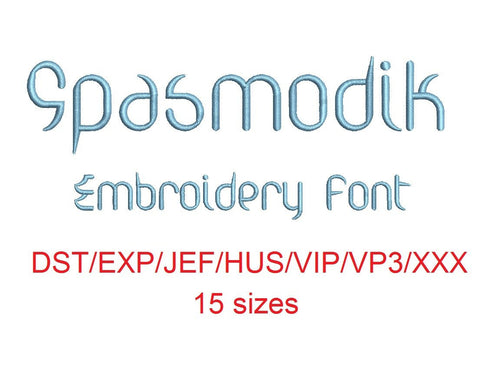 Spasmodik embroidery font dst/exp/jef/hus/vip/vp3/xxx 15 sizes small to large