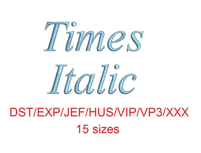 Times Italic embroidery font dst/exp/jef/hus/vip/vp3/xxx 15 sizes small to large