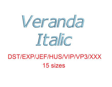 Veranda Italic embroidery font dst/exp/jef/hus/vip/vp3/xxx 15 sizes small to large