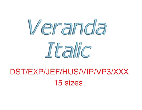 Veranda Italic embroidery font dst/exp/jef/hus/vip/vp3/xxx 15 sizes small to large