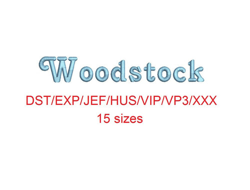 Woodstock embroidery font dst/exp/jef/hus/vip/vp3/xxx 15 sizes small to large
